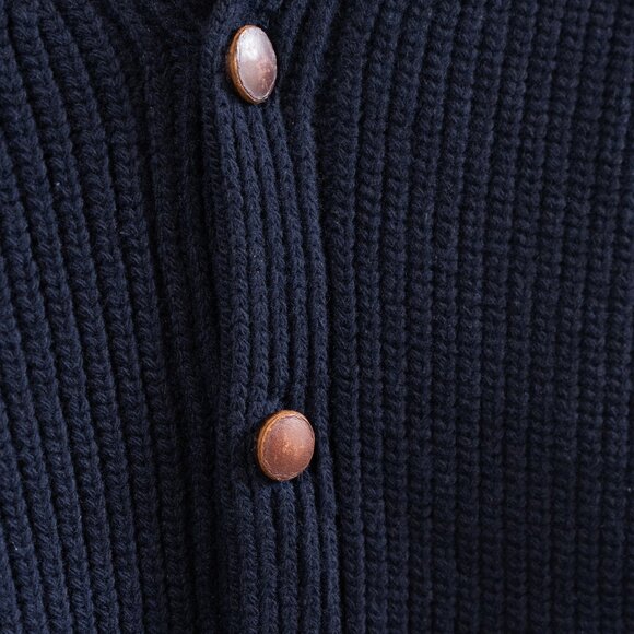 Sid Mashburn Sweater Cardigan Shawl Collar Geelong Wool Navy Blue Academia - Picture 12 of 12
